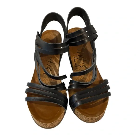 Blowfish Black Wedge Strappy Sandals 7.5 - Picture 2 of 5